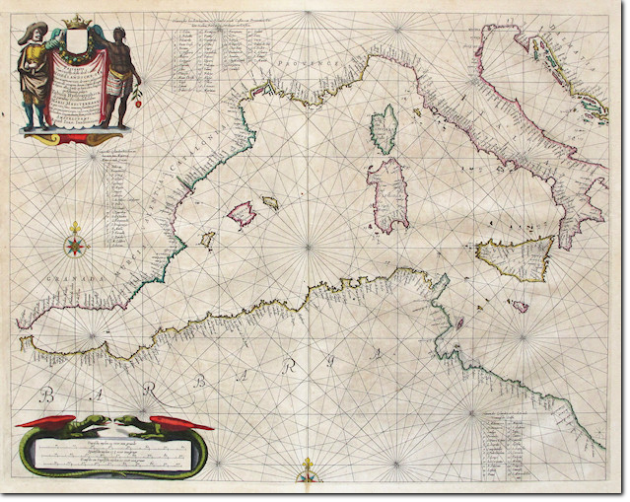 JANSSONIUS. Tabula Hydrographica de partibus occidentaliorubus Maris Mediterranei. 1650
