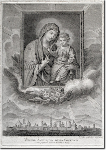 VALPERGA - COMENDICH. Vergine Santissima della Consolata con veduta di Torino. 1814