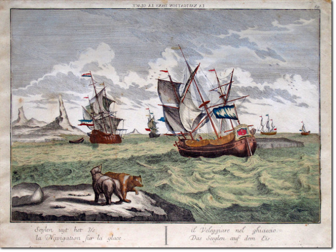 PROBST. Il veleggiare nel ghiaccio. 1750 ca. Acquaforte