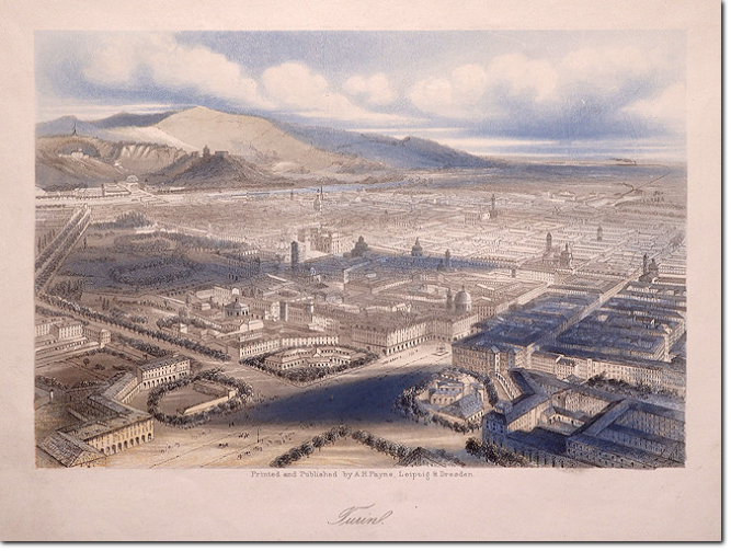 PAYNE. Panorama di Torino. 1850 ca. Acciaio