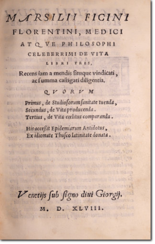 FICINO. De Vita libri tres. 1548